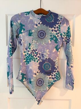 Sisstr Floral Long Sleeve One-Piece Swimsuit - Teal & Lavender
